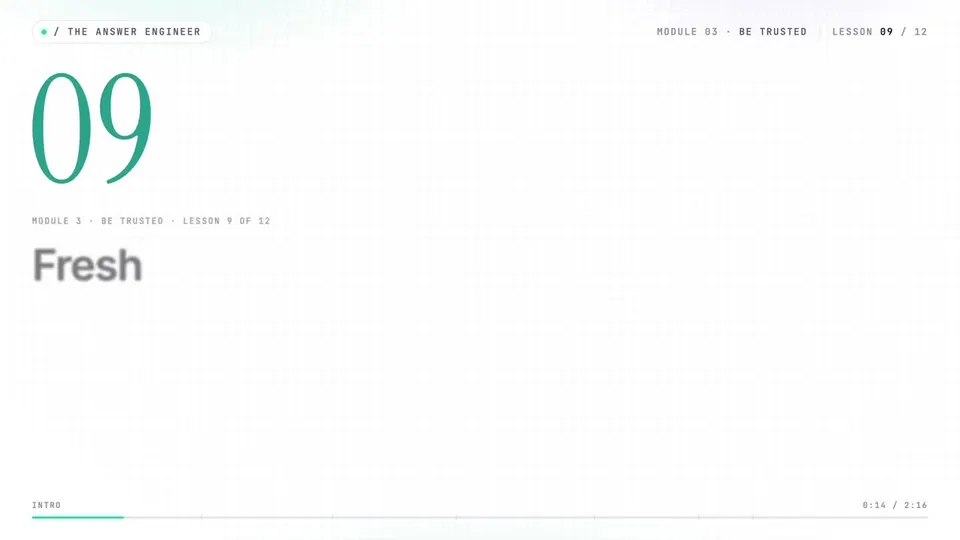 Frame from lesson 9 of The Answer Engineer, "Fresh or forgotten"