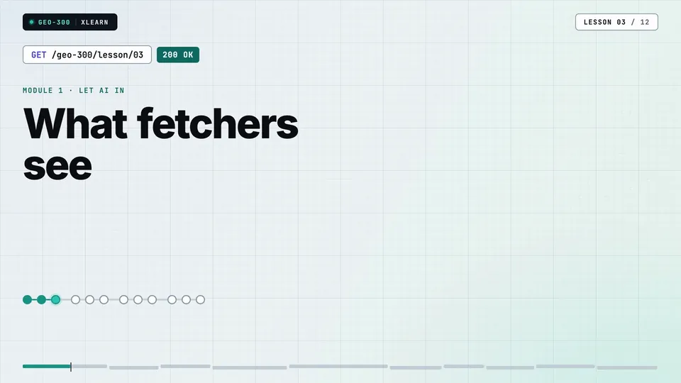 Frame from lesson 3 of Sophyx Certified Technical GEO Engineer – Professional, "What fetchers see"