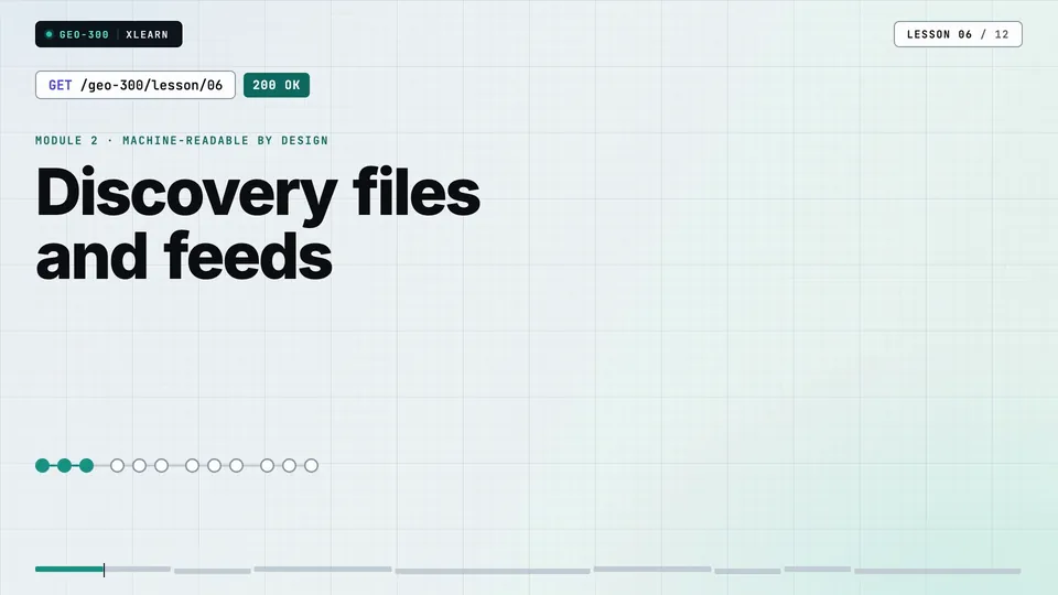 Frame from lesson 6 of Sophyx Certified Technical GEO Engineer – Professional, "Discovery files and feeds"